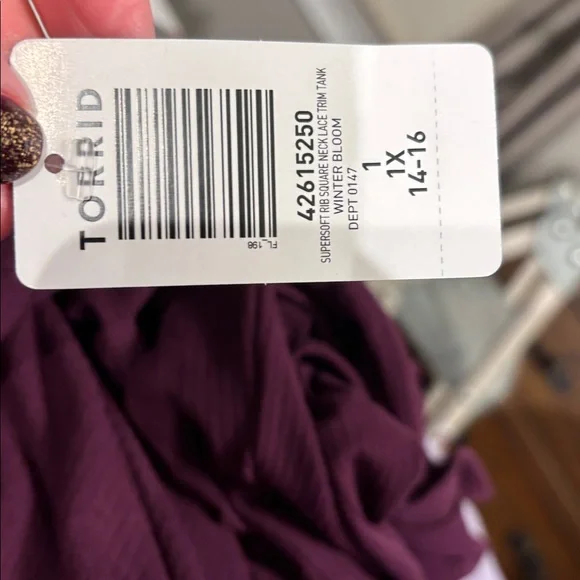 Torrid size 1 rib super soft cami with lace details NWT in purple - Picture 7 of 7